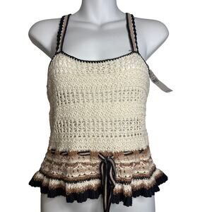 NWT American Eagle Cream Boho Knit Crochet Sleeveless Top Women's Size Small